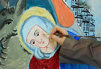 Ukrainian Artists Create Monumental Painting, Inviting Wounded Soldiers and Community to Join the Work