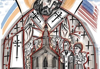 First liturgical service in the USA