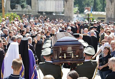 Metropolitan of Philadelphia Borys Gudziak presided over the funeral of Andriy Parubiy 