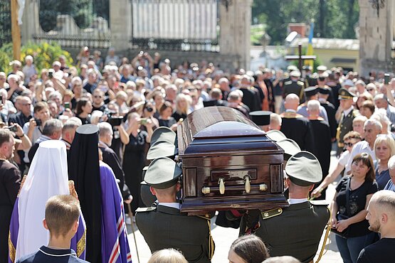 Metropolitan of Philadelphia Borys Gudziak presided over the funeral of Andriy Parubiy 